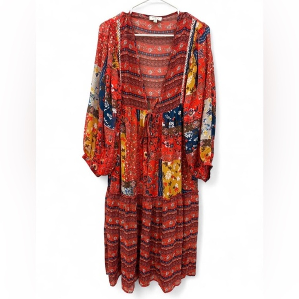 Women's Umgee Vibrant Semi Sheer‎ Duster Cardigan Boho Patchwork Small Tie Front